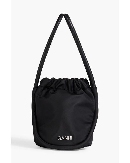 Ganni Black Leather-trimmed Shell Tote