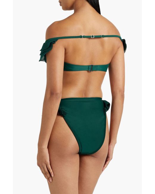 ANDREA IYAMAH Green Salama Ruffled High-rise Bikini Briefs