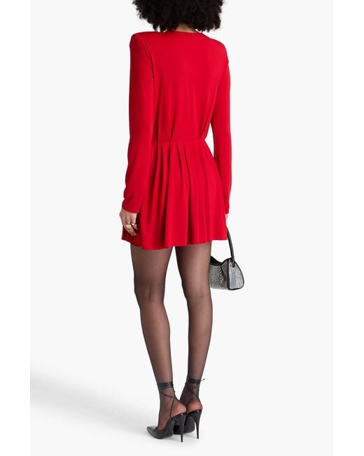 Magda Butrym Red Floral-Appliquéd Pleated Jersey Mini Dress