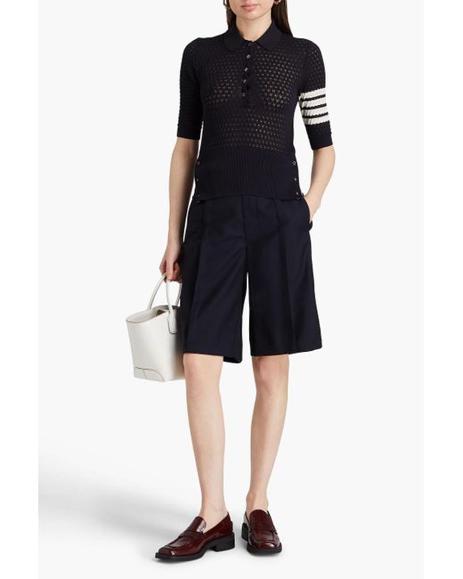 Thom Browne Black Pointelle-knit Cotton And Silk-blend Polo Shirt
