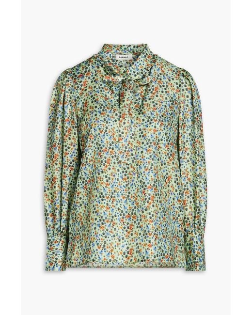 Sandro Green Clea bluse aus seiden-twill mit rüschenbesatz und print