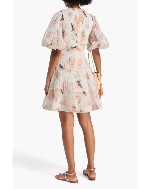 Zimmermann Natural Floral-Print Plissé-Organza Mini Dress