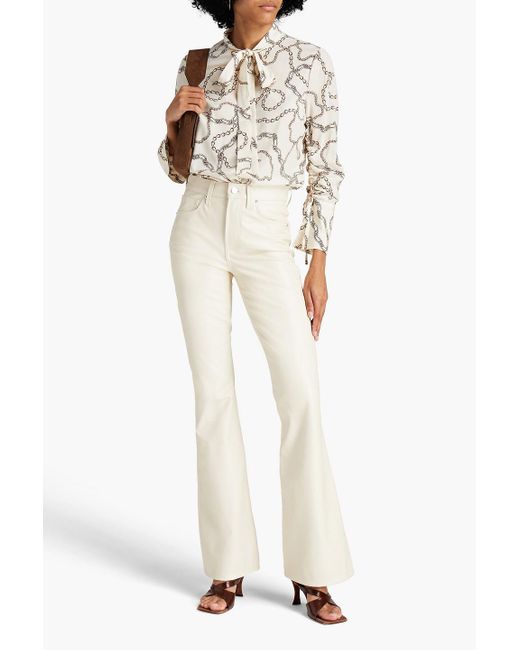 Veronica Beard White Pussy-bow Printed Silk-blend Crepe De Chine Blouse