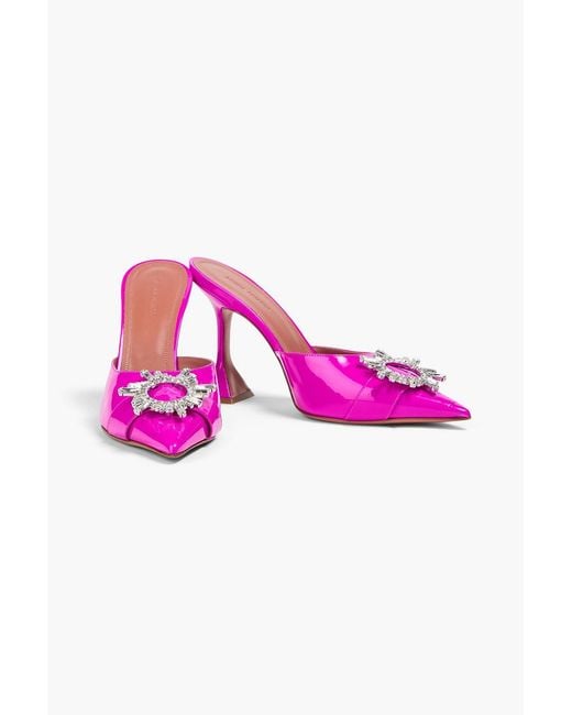 AMINA MUADDI Pink Begum Crystal-Embellished Patent-Leather Mules
