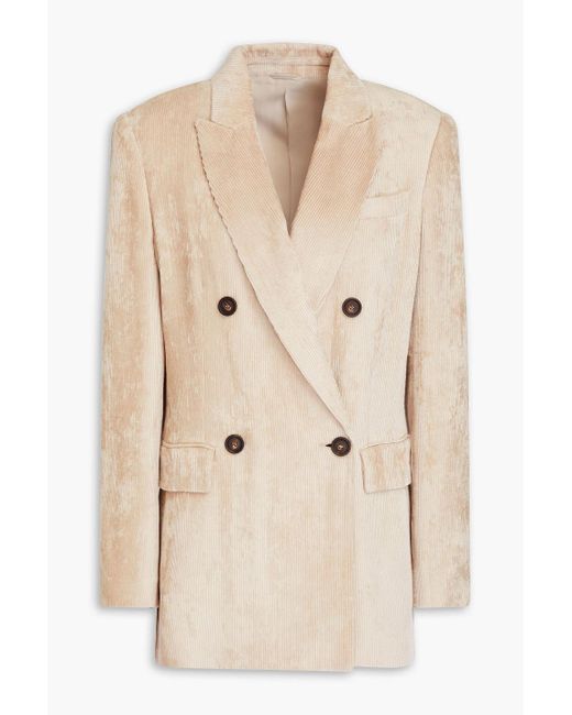 Brunello Cucinelli Natural Double-breasted Bead-embellished Corduroy Blazer