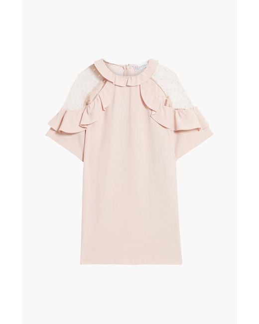 RED Valentino Pink Ruffled Point D'esprit-paneled Crepe Top