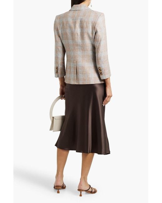 Veronica Beard White Empire Double-Breasted Prince Of Wales Checked Linen Blazer
