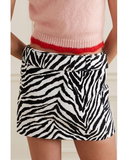 Alessandra Rich Black Belted Zebra-print Cotton-velvet Mini Skirt
