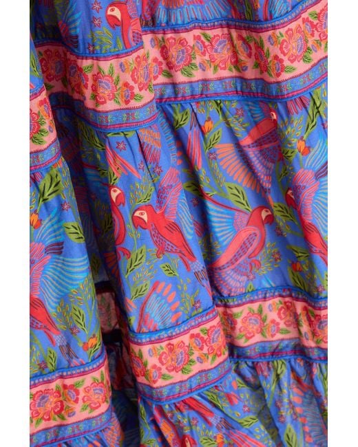 Farm Rio Purple Gestuftes midikleid aus baumwollmusselin mit print