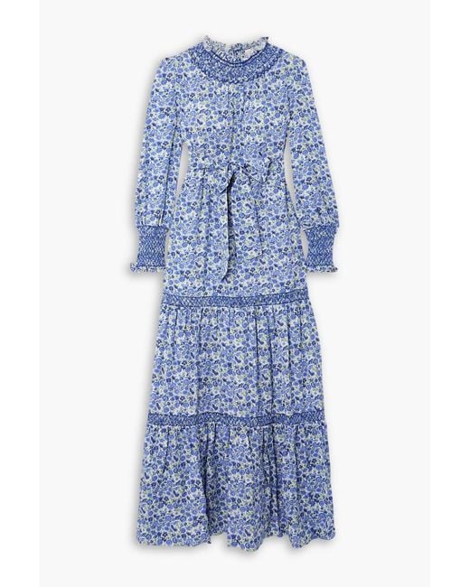 Loretta Caponi Blue Loretta Reed Tiered Floral-print Lyocell Maxi Dress