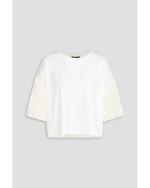 Maje White Crocheted Lace And Cotton-Jersey T-Shirt
