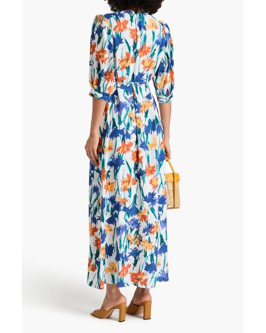 Diane von Furstenberg Blue Drogo Gathered Floral-print Twill Maxi Dress