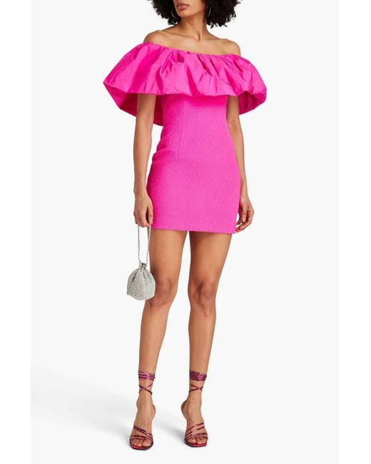 Rebecca Vallance Pink Cecily Off-the-shoulder Taffeta And Cloqué Mini Dress