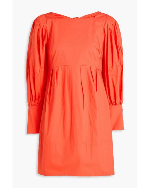 Farm Rio Orange Pleated Cotton-Poplin Mini Dress