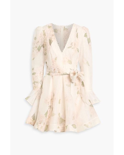 Zimmermann Natural Floral-Print Linen And Silk-Blend Organza Mini Dress