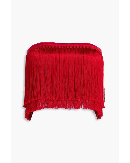 Dolce & Gabbana Red Strapless Fringed Stretch-Silk Satin Bra Top
