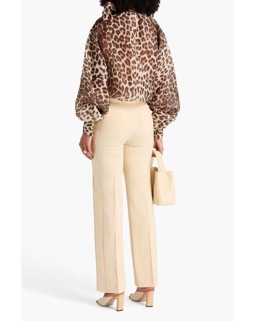 Zimmermann Brown Pussy-Bow Leopard-Print Linen And Silk-Blend Organza Blouse