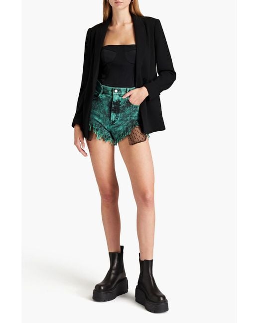 RED Valentino Green Frayed Bleached Denim Shorts