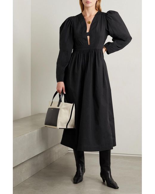 Sea Black Steph Gathered Cutout Cotton-poplin Midi Dress