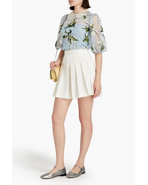 RED Valentino Blue Embroidered Floral-print Point D'espirit Blouse