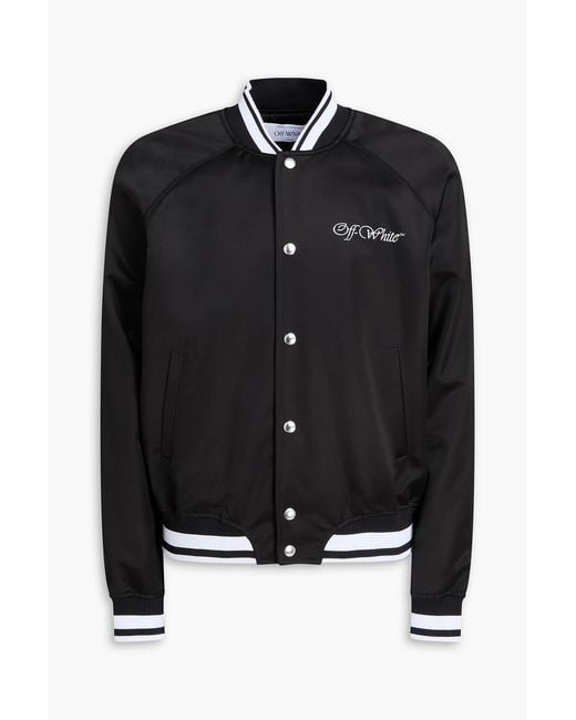 Off-White c/o Virgil Abloh Black Embroidered Satin Bomber Jacket for men