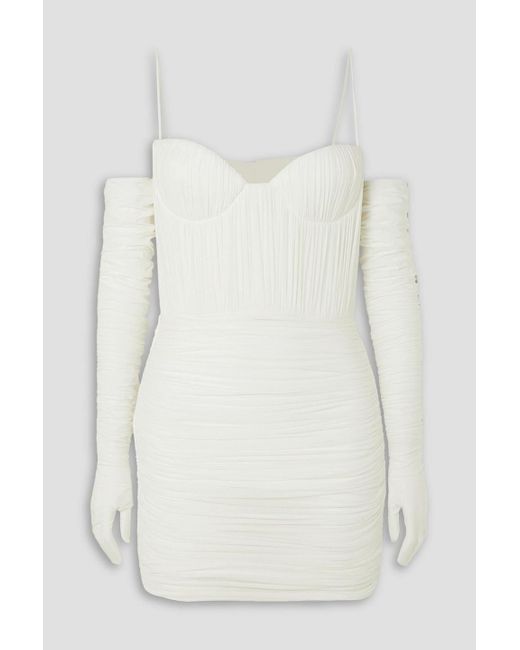Alex Perry White Paige Cold-shoulder Ruched Stretch-jersey Mini Dress