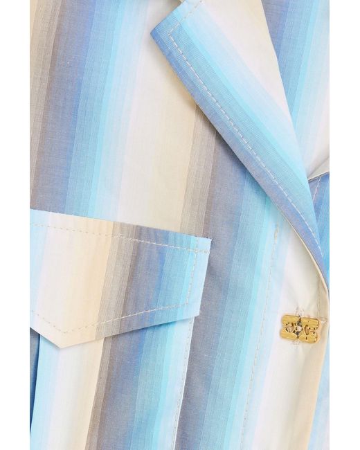 Ganni Blue Striped Cotton-poplin Maxi Shirt Dress