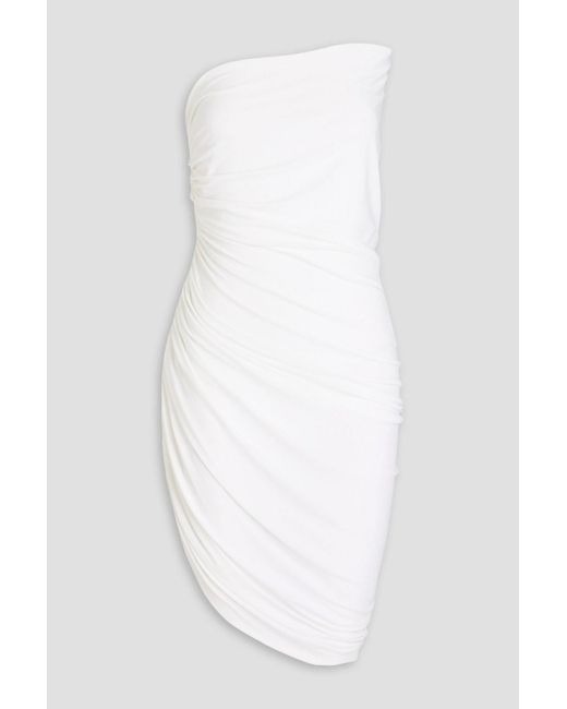 Norma Kamali White Strapless Ruched Stretch-jersey Mini Dress