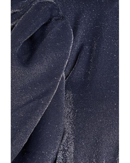 ROTATE BIRGER CHRISTENSEN Blue Gerafftes midikleid aus jersey mit metallic-effekt und rückenausschnitt
