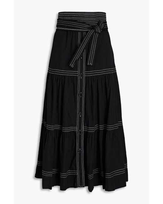 Sea Black Topstitched Cotton Midi Skirt