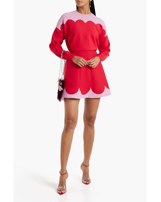 Valentino Garavani Red Two-tone Wool And Silk-blend Crepe Mini Skirt