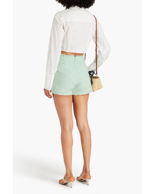 Aje. Green Emmeline Pleated Bouclé-tweed Shorts
