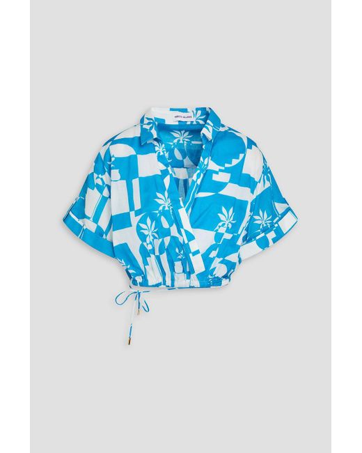 Rebecca Vallance Blue Wrap-effect Printed Cotton-mousseline Shirt