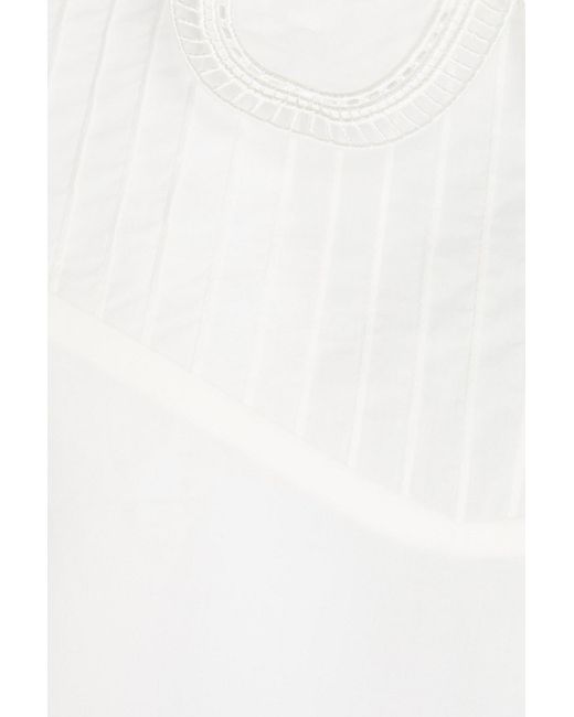 Claudie Pierlot White Lattice-trimmed Pintucked Cotton-poplin Shirt