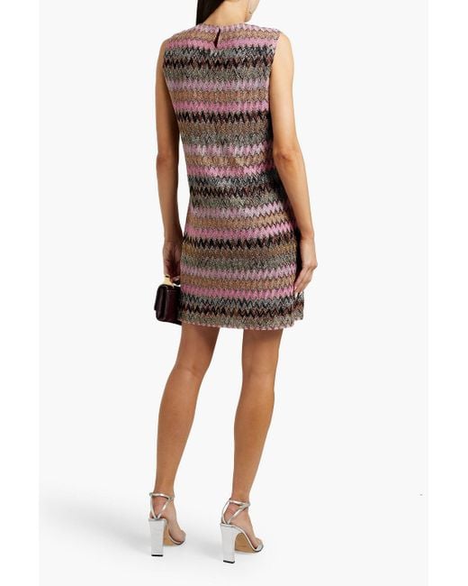 Missoni Brown Metallic Crochet-Knit Mini Dress
