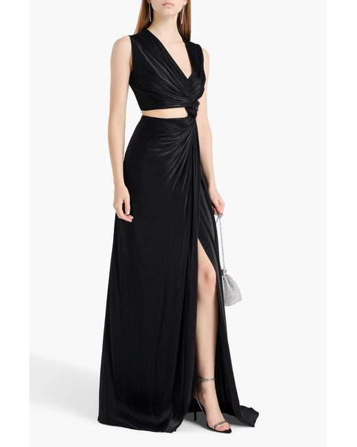 Costarellos Black Cutout Metallic Georgette Gown