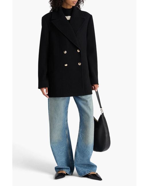 Anine Bing Black Glenn Herringbone Wool-Blend Twill Coat