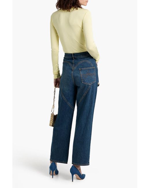 Area Blue Cutout Embellished High-Rise Wide-Leg Jeans