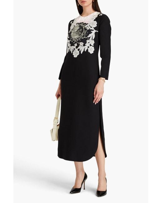 Valentino Garavani Black Printed Wool And Silk-blend Crepe Midi Dress