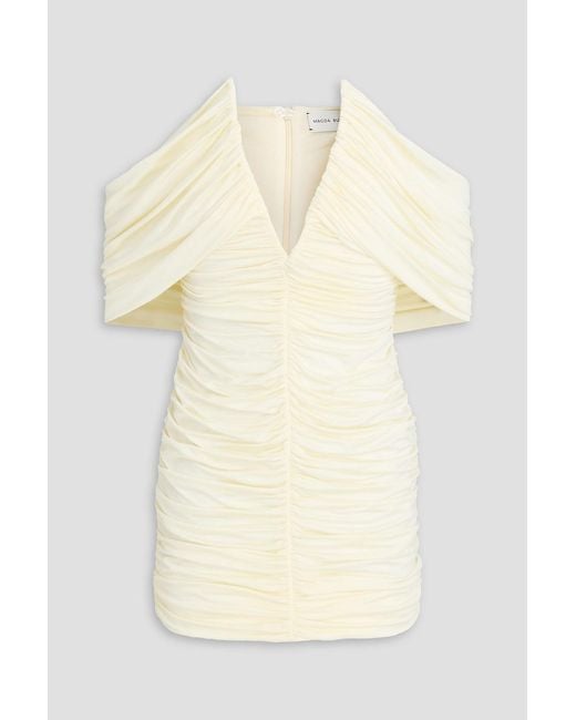 Magda Butrym Natural Off-the-shoulder Draped Ruched Jersey Mini Dress