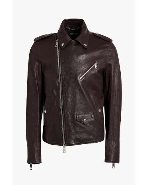 Dolce & Gabbana Black Pebbled-leather Biker Jacket for men