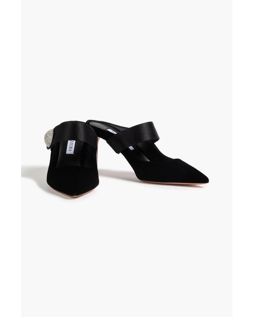 Aquazzura Black Macaron Embellished Velvet Mules