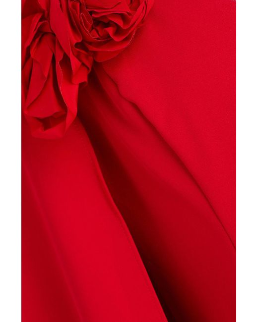 Marchesa Red Robe aus stretch-crêpe mit cape-effekt und tülleinsätzen