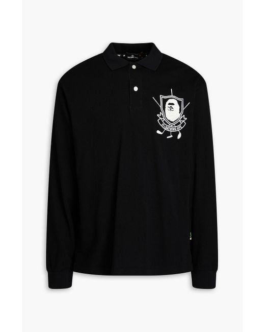 A Bathing Ape Black Embroidered Cotton-piqué Polo Shirt for men