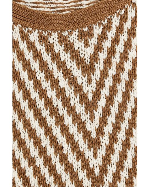 Max Mara White Striped Crochet-knit Linen, Cotton And Silk-blend Sweater