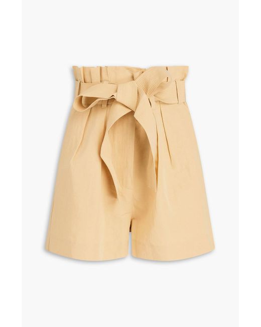 Ulla Johnson Natural Abri Pleated Cotton, Linen And Silk-blend Shorts