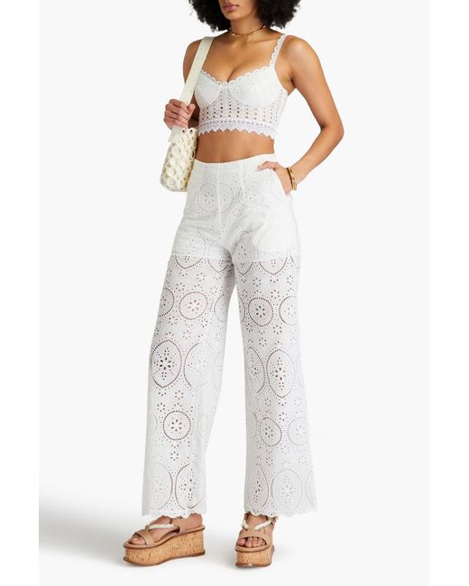 Charo Ruiz Blue Brigid Broderie Anglaise Cotton-blend Wide-leg Pants