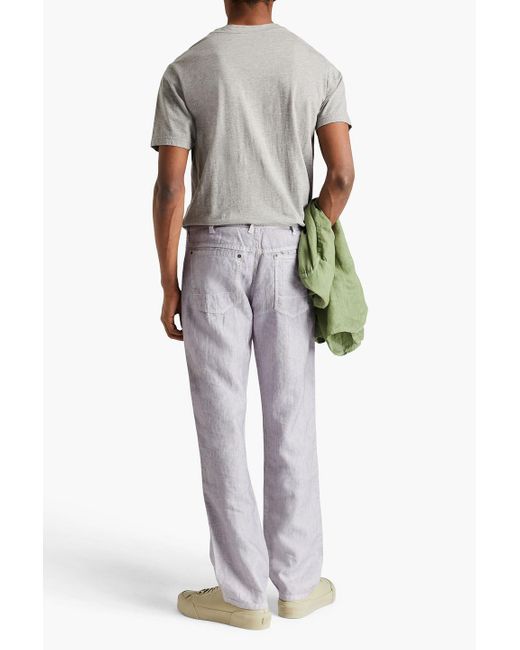 120% Lino Gray Embroidered Linen Pants for men