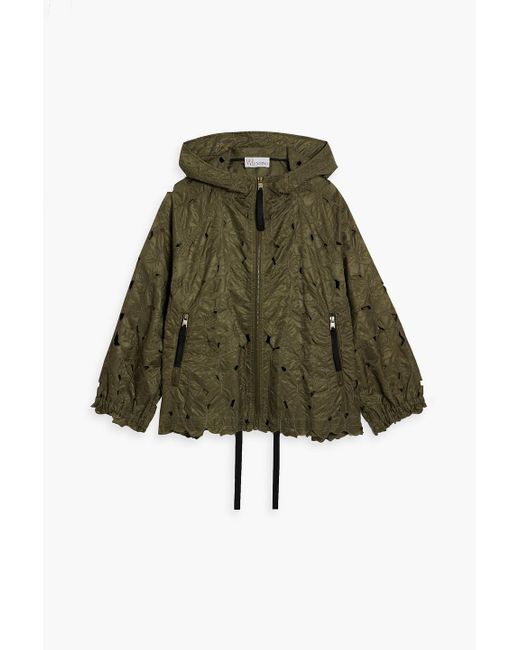 RED Valentino Green Laser-cut Embroidered Shell Hooded Jacket