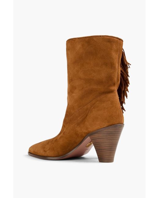 Aquazzura Brown Fringed Suede Ankle Boots